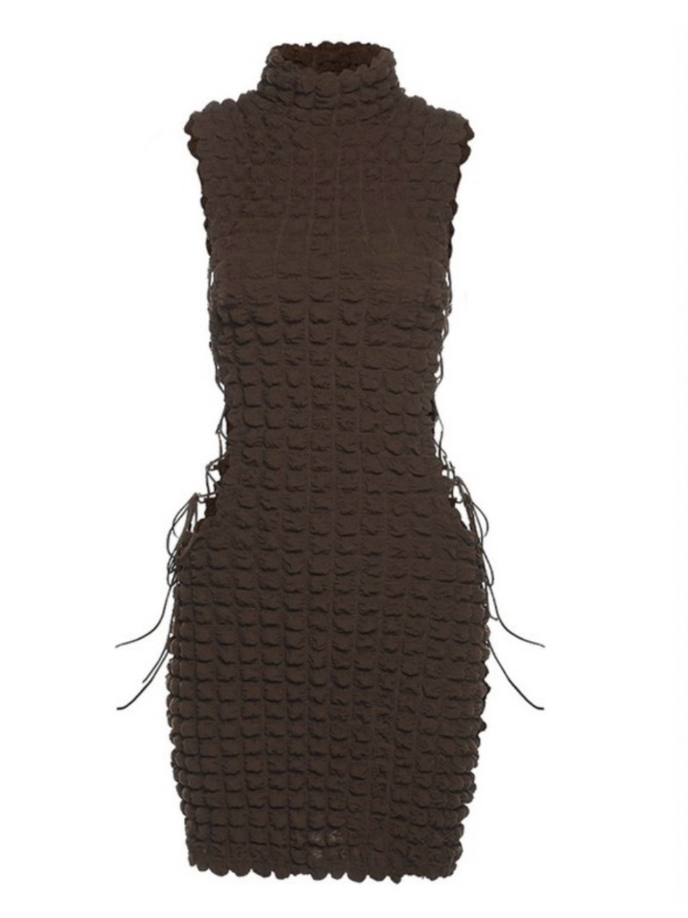 Sleeveless Textured Bodycon Dress in Dark Brown